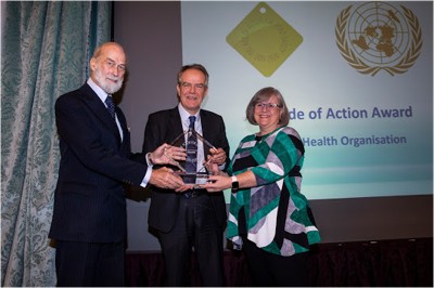 The Prince with Dr.Etienne Krug and Dr.Margie Peden and the Decade of Action Award